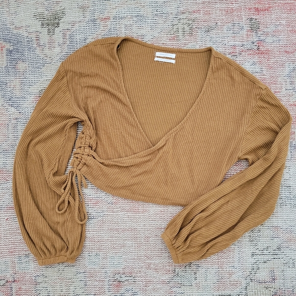 Urban Outfitters Tops - Urban outfitters long sleeve wrap sweater top ribbed knit blouse fall autumn